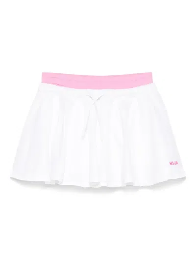 Msgm Kids' Twill Cotton Skirt In White