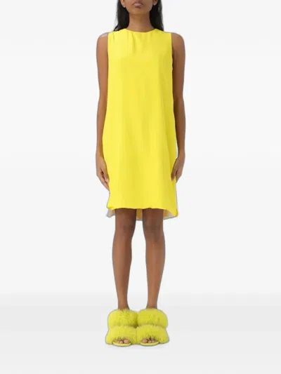 Msgm Twill Shift Mini Dress In Yellow