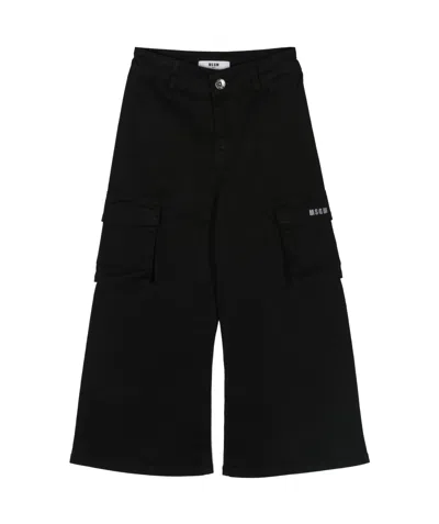 Msgm Kids' Twill Stretch-cotton Trousers In Black