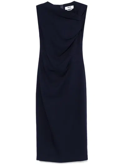Msgm Twist-detail Midi Dress In Blue