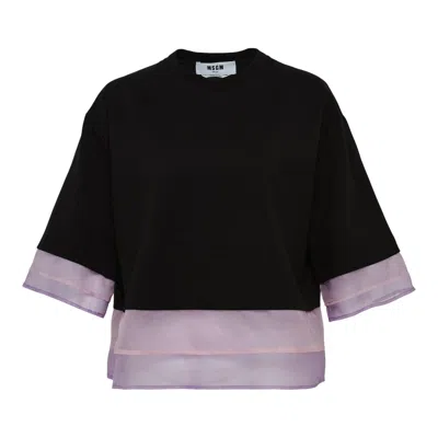 Msgm Two Colour Mesh Tee In Black