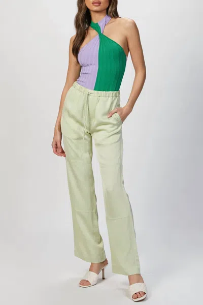 Msgm Two-tone Halterneck Bodysuit In Lilac/dark Green