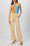 MSGM TWO-TONE HALTERNECK BODYSUIT IN ORANGE/BLUE