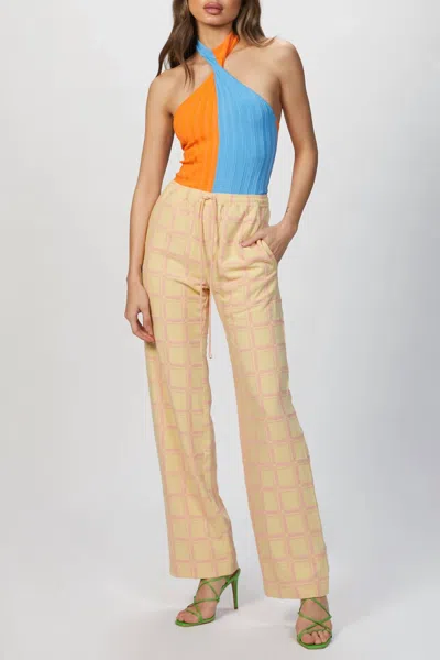 Msgm Two-tone Halterneck Bodysuit In Orange/blue