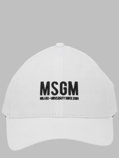 Msgm Unisex 100% Cotton Caps For Kids In White