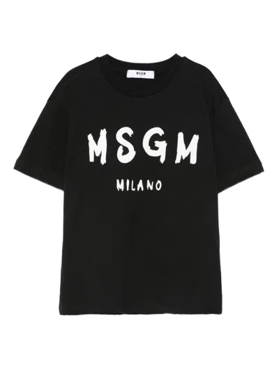 Msgm Unisex Kids Logo T-shirt In Black