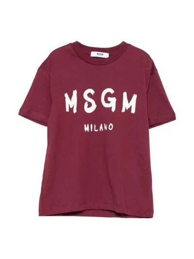 Msgm Unisex Kids Logo T-shirt In Burgundy