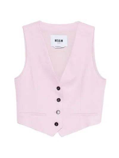 Msgm V-neck Button-fastening Gilet In Pink