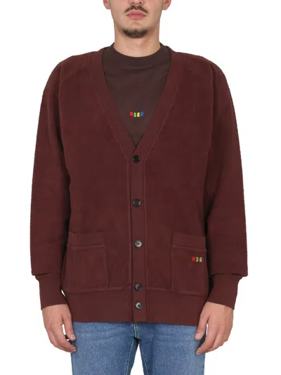 Msgm V Neck Cardigan In Brown