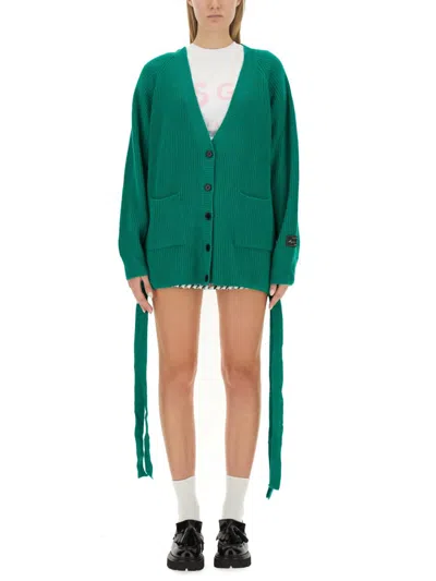 Msgm V-neck Cardigan In Green