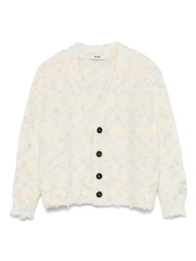 Msgm Kids' V-neck Cardigan In Crema