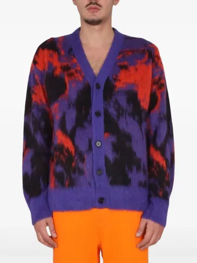 Msgm V-neck Ribbed Cardigan Bold Pattern In Multicolour