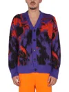 Msgm V-neck Ribbed Cardigan Bold Pattern In Multicolour