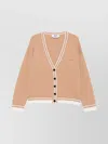 Msgm Long-sleeved Cardigan Sweater With Deep V-neckline And Button-down Front In Pink