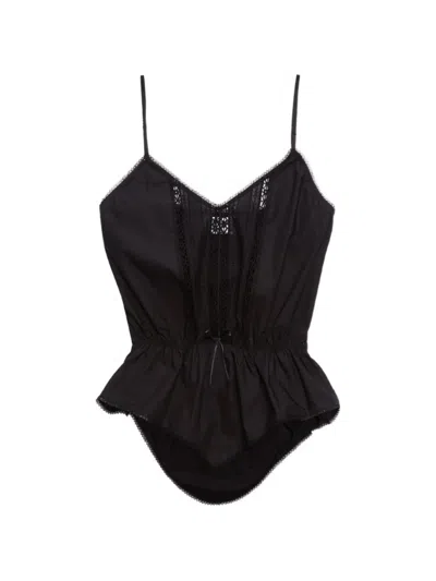 Msgm V-neck Lace-detail Top In Black