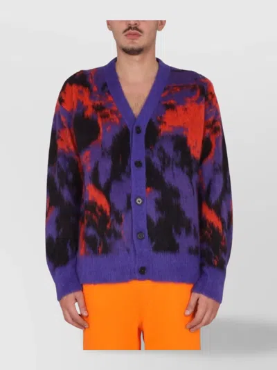 MSGM V-NECK RIBBED CARDIGAN BOLD PATTERN