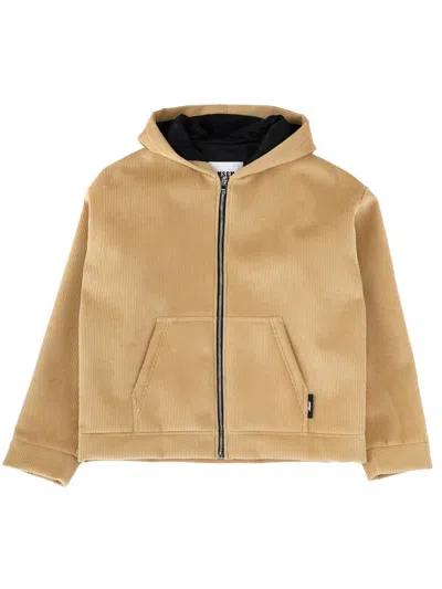Msgm Hooded Jacket With Kangaroo Pocket And Ribbed Cuffs In Brown