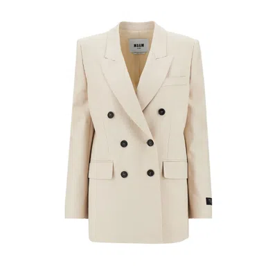 Msgm Versized Canvas Double-breasted Jacket In Neutral