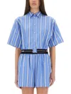 Msgm Vertical Stripe Cropped Shirt In Blue