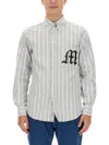 Msgm Striped Logo Embroidered Shirt Pocket In Grey