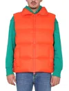 Msgm Logo Embroidered High Collar Padded Jackets In Orange
