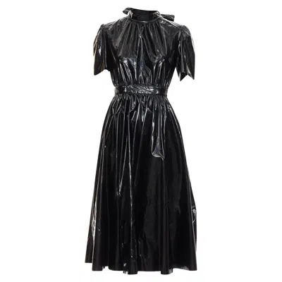 Msgm Vinyl Pvc Bow Tie Midi Dress In Black
