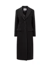 Msgm Wool Blend Felt Single Breast Long Coat In Black