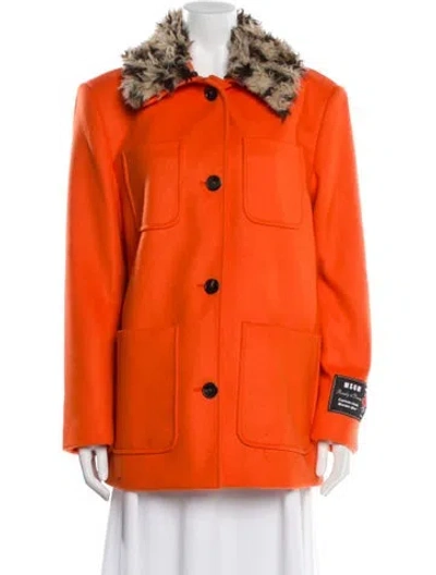 Pre-owned Msgm Virgin Wool Faux Fur Jacket W/ Tags In Orange