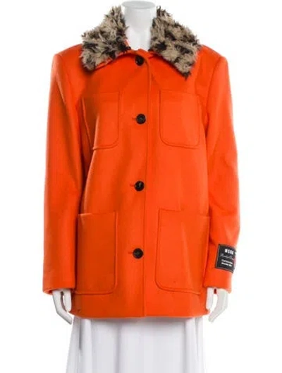 Pre-owned Msgm Virgin Wool Faux Fur Jacket W/ Tags In Orange