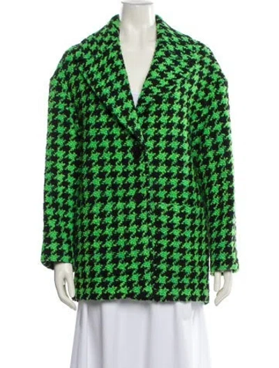 Pre-owned Msgm Virgin Wool Houndstooth Print Blazer In Green