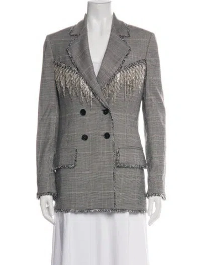 Pre-owned Msgm Virgin Wool Plaid Print Blazer In Gray