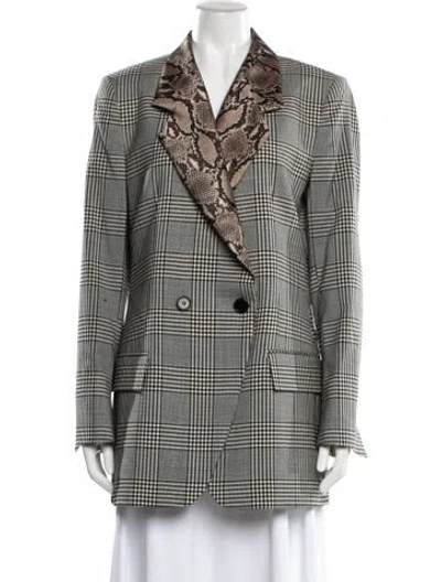 Pre-owned Msgm Virgin Wool Plaid Print Blazer In White