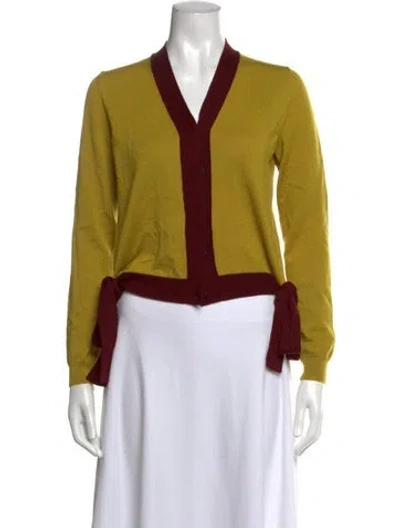 Pre-owned Msgm Virgin Wool V-neck Sweater In Yellow