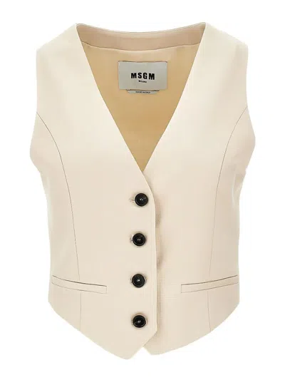Msgm V-neck Button Fastening Gilet In Beige In Sand
