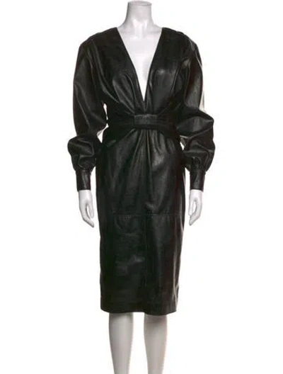 Pre-owned Msgm V-neck Knee-length Dress In Black