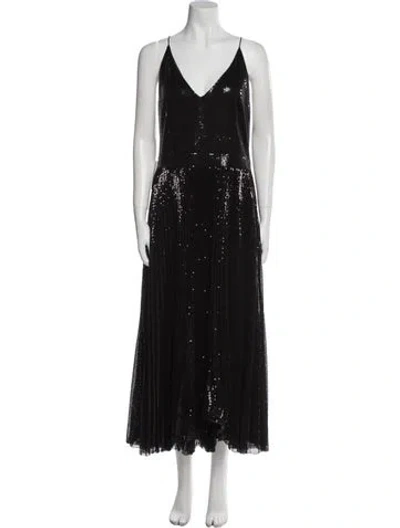 Pre-owned Msgm V-neck Long Dress In Black