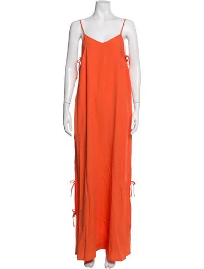 Pre-owned Msgm V-neck Long Dress In Orange