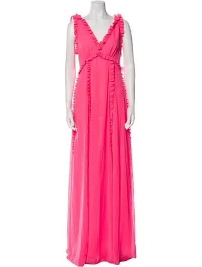 Pre-owned Msgm V-neck Long Dress In Pink