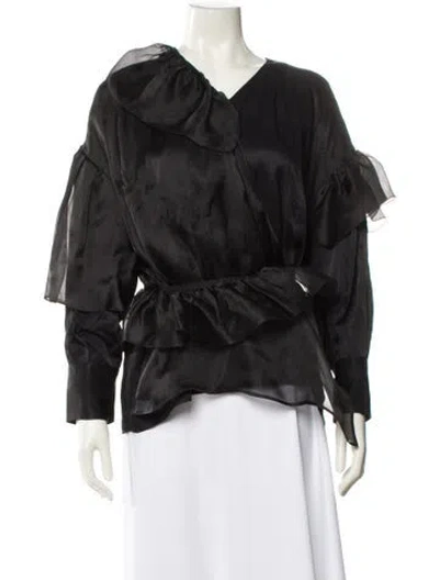 Pre-owned Msgm V-neck Long Sleeve Blouse In Black