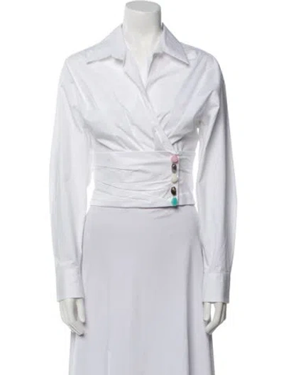 Pre-owned Msgm V-neck Long Sleeve Crop Top W/ Tags In White