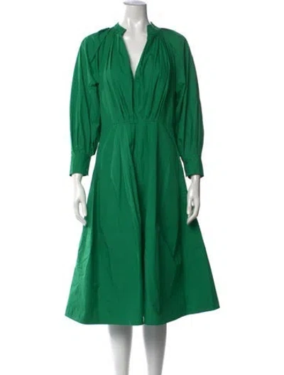 Pre-owned Msgm V-neck Midi Length Dress In Green