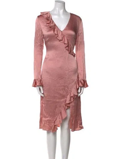 Pre-owned Msgm V-neck Midi Length Dress In Pink