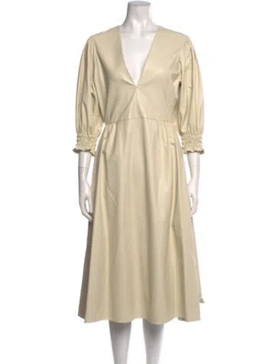 Pre-owned Msgm V-neck Midi Length Dress W/ Tags In Neutrals