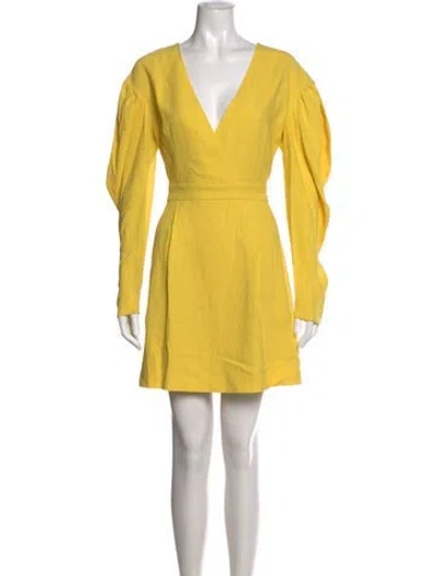 Pre-owned Msgm V-neck Mini Dress W/ Tags In Yellow