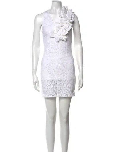 Pre-owned Msgm V-neck Mini Dress In White