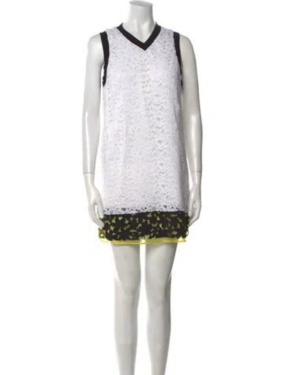 Pre-owned Msgm V-neck Mini Dress In White