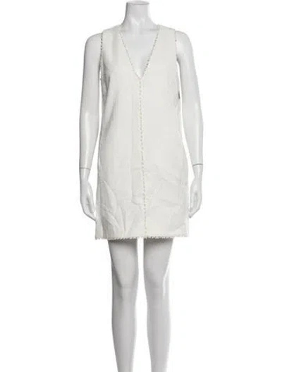 Pre-owned Msgm V-neck Mini Dress In White