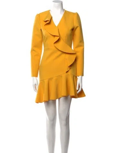 Pre-owned Msgm V-neck Mini Dress In Yellow