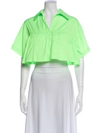 Pre-owned Msgm V-neck Short Sleeve Crop Top In Green