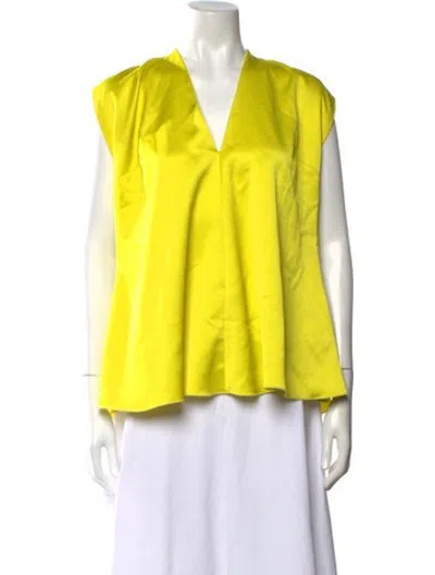 Pre-owned Msgm V-neck Sleeveless Top In Yellow